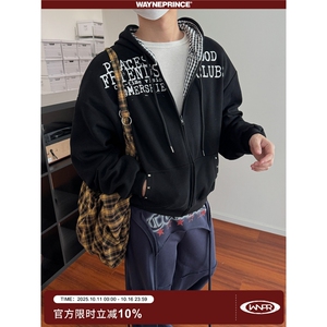 美式印花开衫连帽卫衣男女秋冬季新款潮松情侣拉链外套WY254 P58图片