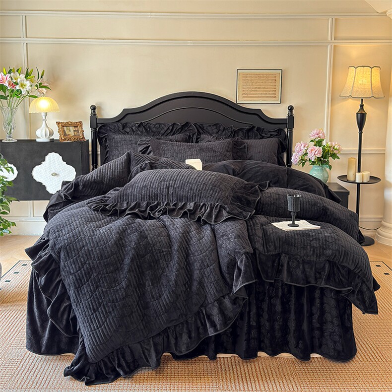 新款婴儿绒压花全夹棉床裙四件套韵雅，床品套件，一起卖家纺