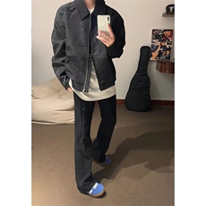 春秋潮流百搭男复古休闲夹克设计感时尚潮流结构线条立领修身外套，男装夹克，星座506A