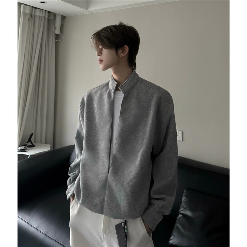 美式灰色垫肩短款外套男款春秋高级感立领夹克cleanfit廓形棒球服,男装休闲裤,电商C213(原B265)