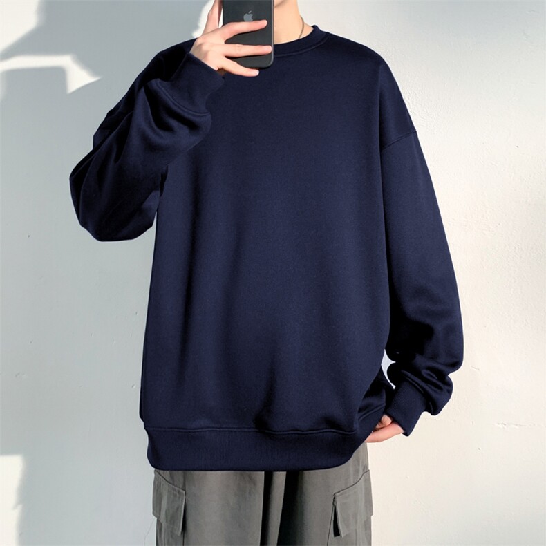 抖音得物高品质二开支持退换25秋冬全棉宽松圆领纯色卫衣HM07,男装卫衣,电商A486