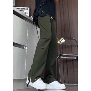 K5017/特P35新款宽松直筒休闲裤男春夏季垂感阔腿个性开叉长裤子图片