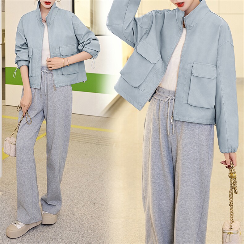 欧货立领皮衣外套女2025春秋新款小个子休闲宽松百搭机车夹克上衣，女装皮衣，潮流依族