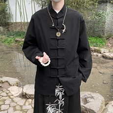 春秋季风棉麻长袖上衣男士衬衫盘扣复古打底衫，男装T恤，星座1206-2（原A206-2）