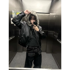 现货 潮连帽仿兔毛座山雕皮棉服cleanfit短宽棉衣MY284/P150图片