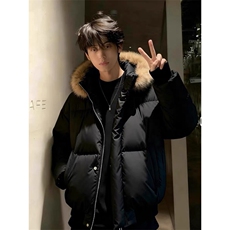网图秋冬新款休闲百搭连帽毛领PU加厚情侣棉服MY5241TP85，男装棉衣，电商A247