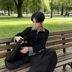 得物抖音高品质二开夏季美式潮牌假两件条纹衬衫翻领高街短袖T恤，男装T恤，电商A486