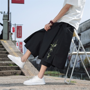 山本耀司刺绣不规则裙裤新中式阔腿裤风裤子K2499-P85图片