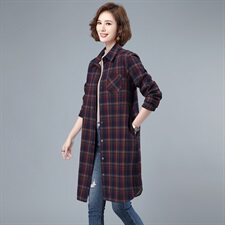 2021新款加绒长款格子衬衣，女装衬衫，小林双子