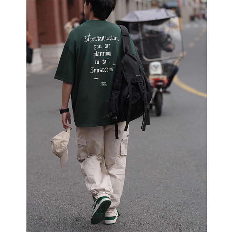 抖音直播供货260克重磅纯棉印花短袖T恤A158-T80-P28控48,男装T恤,电商A158