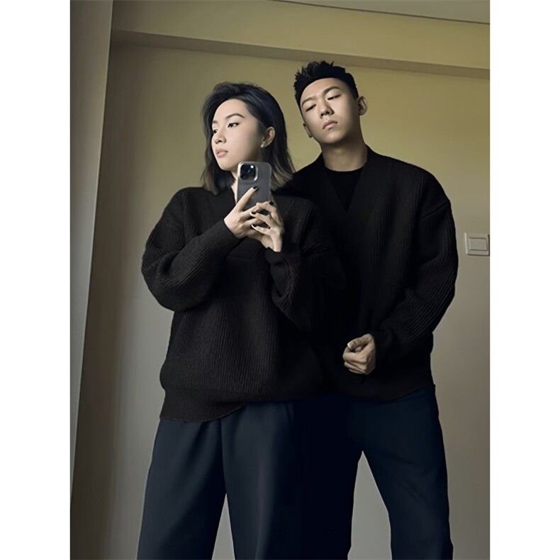 情侣针织毛衣V领套头简约慵懒日系新款时尚原宿气质流行潮流，男装针织衫/毛衣，星座506A