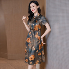 香云纱真丝连衣裙2023女夏季气质妈妈装高腰显瘦优雅高级感桑蚕丝，女装连衣裙，阿舍尔精品