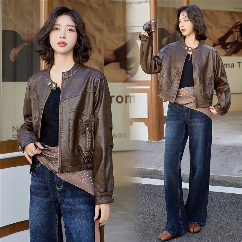 2025年秋季新款现货潮流时尚蛋白皮休闲皮衣外套，女装皮衣，臻衣坊