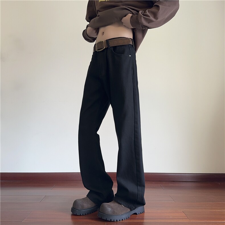 GENIOLAMODE美式水洗加绒微喇牛仔裤男士秋冬新款宽松直筒长裤子，男装牛仔裤，电商B315