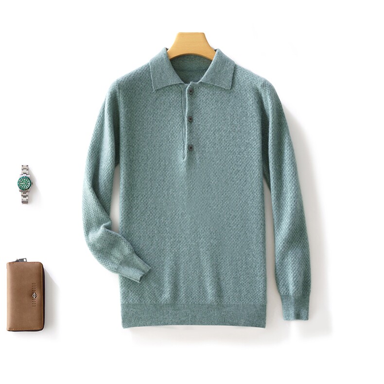 高奢商务休闲~baby小山羊绒男士翻领针织内搭宽松显瘦打底衫毛衣，男装羊毛衫，邓利维