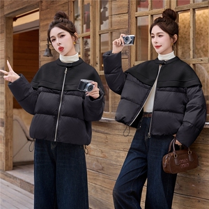 设计感气质毛呢拼接羽绒服女2025冬季新款短款外套减龄图片
