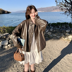 下摆抽绳龟背皮衣C016-607-P165-K268,法式连衣裙3092-P135-K218，女装皮衣，2C016