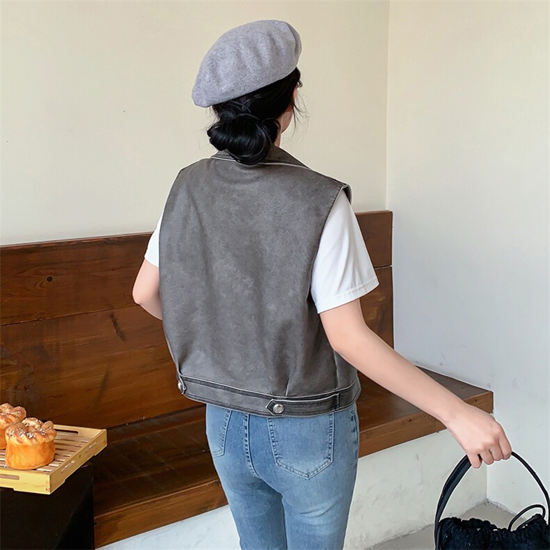 2024春装新款个性时髦机车皮衣马甲,女装皮衣,美拉德工厂直营店