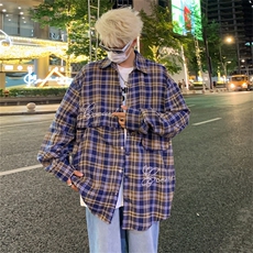 A806-P45美式宽松长袖衬衣情侣外套可拆卸两穿复古格子衬衫男，男装衬衫，星座512-6