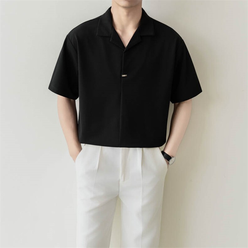 夏男立领纯色衬衫男休闲宽松休闲衬衣轻熟风A236-82552-P55,男装衬衫,电商A236