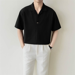 夏男立领纯色衬衫男休闲宽松休闲衬衣轻熟风A236-82552-P55图片
