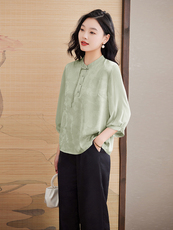 夏季时尚优雅别致设计感新中式清新百搭202亲肤透气品质小衫上衣，女装蕾丝衫/雪纺衫，媚琳依坊