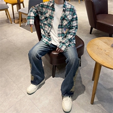 格子衬衫男长袖韩版潮流字母刺绣帅2026夏季新款ins外套CY316-P37，男装衬衫，星座412