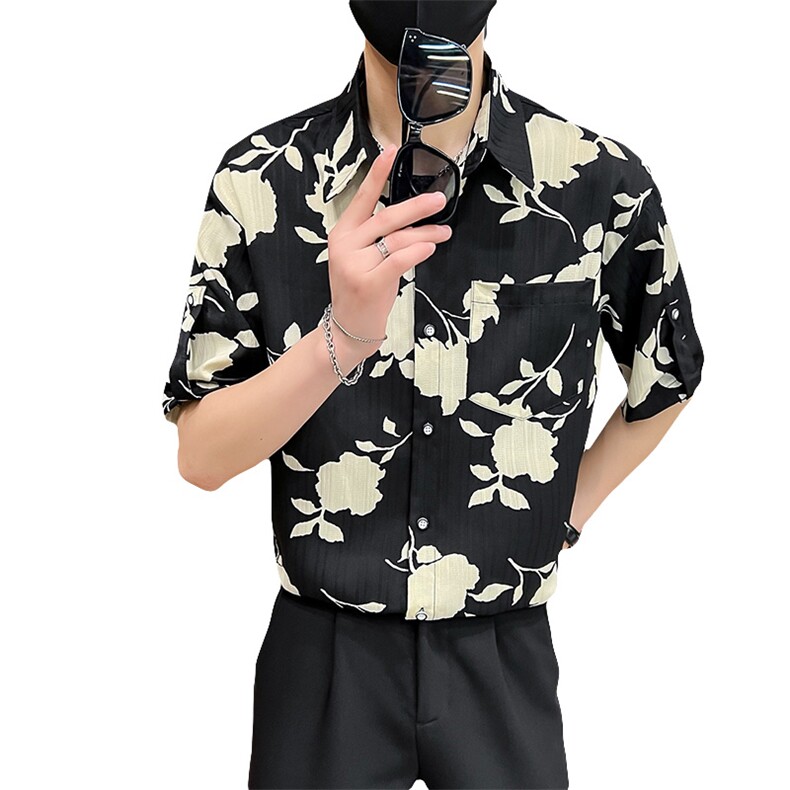 CS537-P45夏季时尚男士微宽松碎花衬衫青年衬衣短袖,男装T恤,星座507A（原星座306B-2）