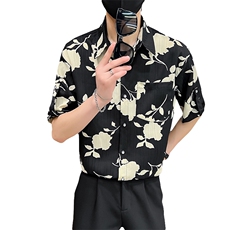 CS537-P45夏季时尚男士微宽松碎花衬衫青年衬衣短袖，男装T恤，星座507A（原星座306B-2）