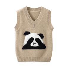 新款百搭V领熊猫马甲，童装儿童羊毛衫，鑫贝羊绒