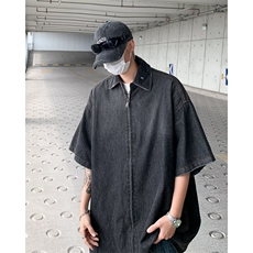 夏季短袖衬衫男ins渐变牛仔衬衣宽松大码五分袖慵懒寸衫1022P55，男装衬衫，星座410-2
