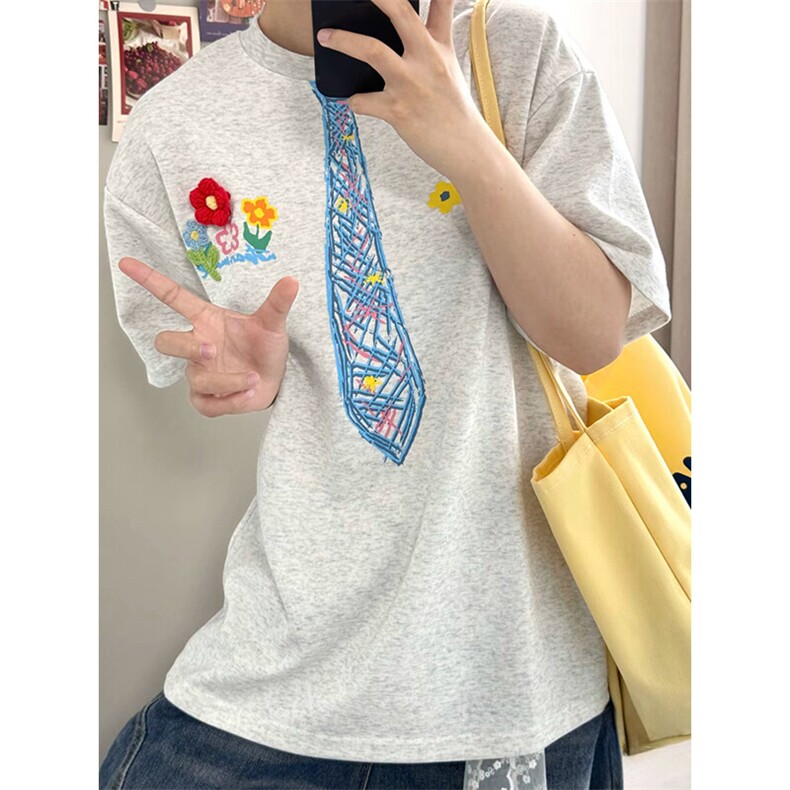万针全刺绣解构设计260克重磅双纱纯棉高品质美式高街短袖T恤特35图片