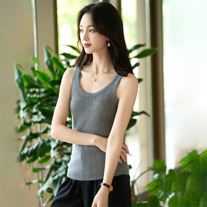 百搭修身100%纯羊毛吊带背心女针织无袖打底衫内搭纯色保暖上衣,女装背心吊带,暖烁羊绒