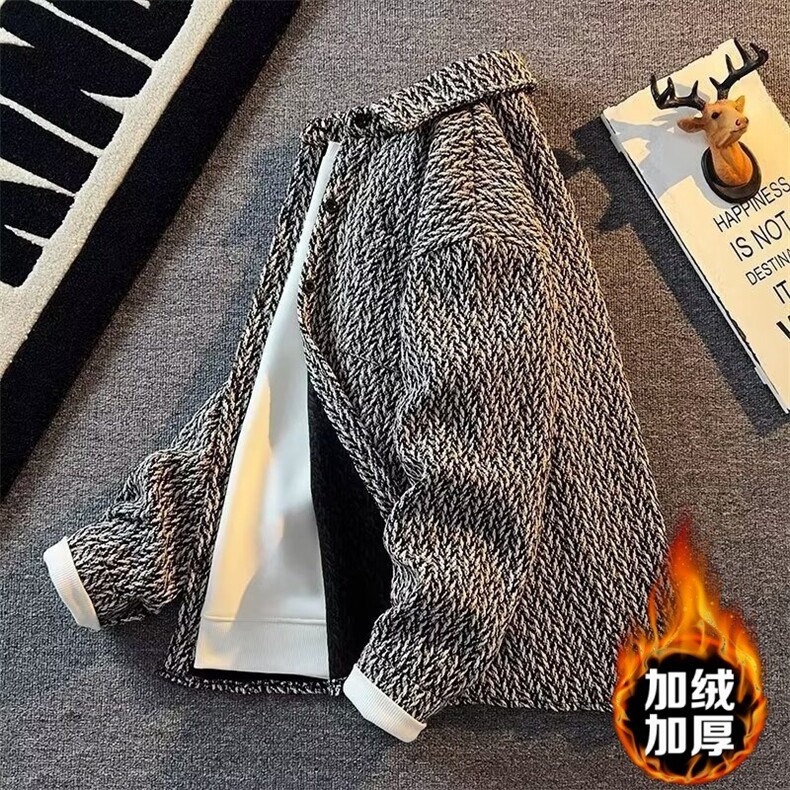小香风外套男春秋款高级感潮翻领格子衬衫休闲男夹克HH027P76,男装夹克,星座1013-5
