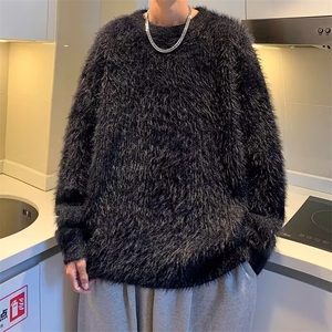 羊毛衫男冬季潮牌水貂毛慵懒风针织衫秋冬款加厚美式保暖毛衣外套图片
