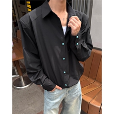 绿松石白色垫肩衬衫男款夏设计感高级感廓形冰丝衬衣cleanfit外套，男装防晒衣，电商A233-1