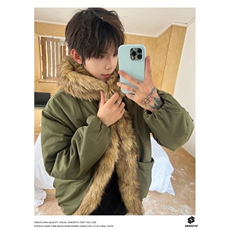 高级大毛领连帽座山雕棉服男冬季加厚保暖工装派克服棉袄，男装棉衣，星座506A