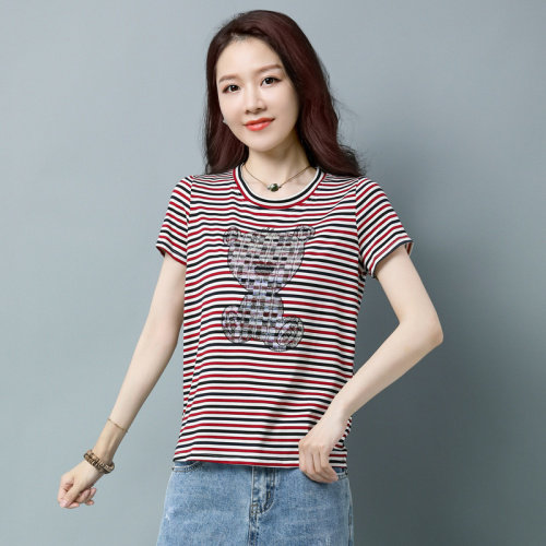 板酷2026夏装新款时尚纯色短袖宽松烫钻装饰镶钻T恤B630，女装T恤，板酷