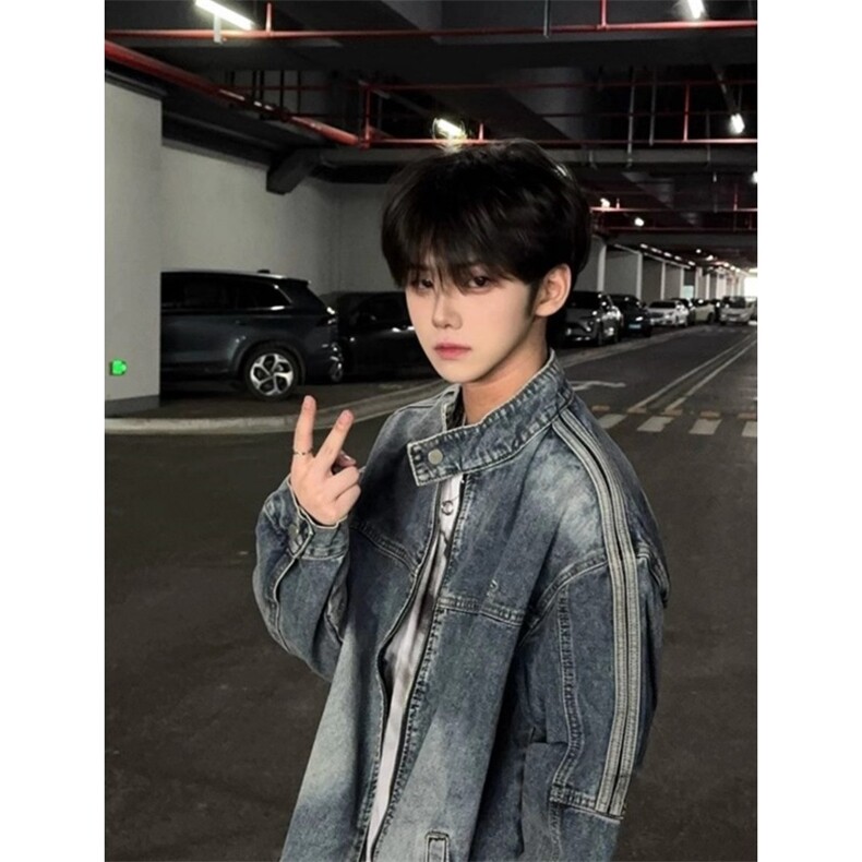 JK8946-P70美式牛仔外套男春秋水洗做旧潮牌夹克男痞帅刺绣拼接，男装工装外套，电商B323A