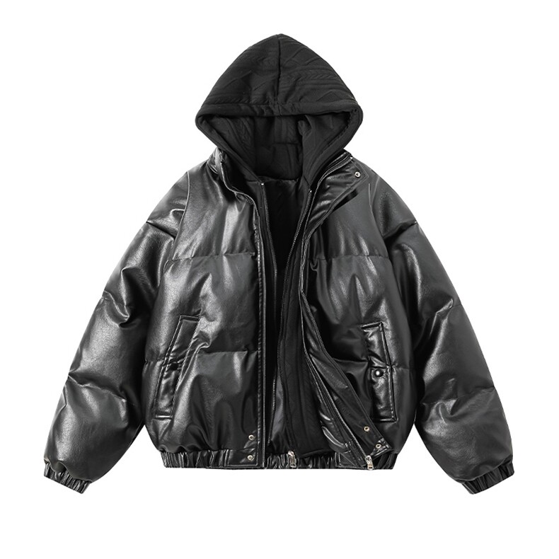 现货假两件pu皮衣棉服外套男冬季新款加厚美式高街棉衣M106-P120，男装皮衣，星座308B-2