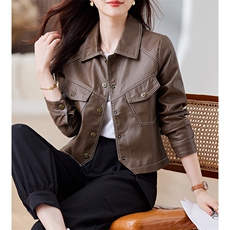 皮衣外套女2023年秋冬新款水洗皮机车服显瘦pu皮夹克韩版短外套潮，女装皮衣，潮流依族
