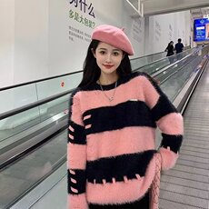 576-P52慵懒风设计感毛绒绒针织衫上衣2025秋冬女套头，男装针织衫/毛衣，电商B323A