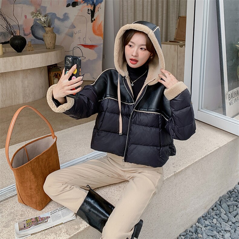 2023年冬季羽绒服女短款90白鸭绒拼接外套图片