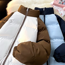 得物二开拼接色棉衣拉链撞色棉袄男女生情侣立领A177-M718-P37，男装棉衣，电商A177
