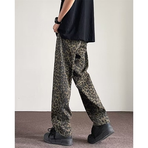 美式高街小众牛仔裤男 豹纹个性百搭休闲裤N329/P42图片