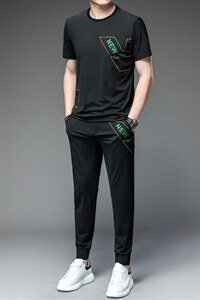 男装冰丝男爸爸中老年人夏装套装时尚冰丝短袖T恤男40-50岁爸爸图片