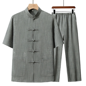 夏季风唐装中年短袖衬衫套装男士太极服宽松套装TR88606-P115图片