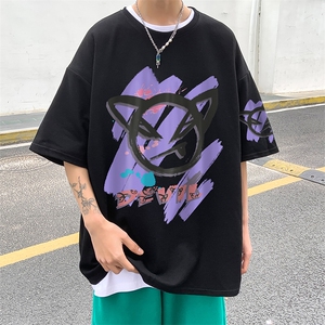小恶魔短袖男款夏季美式街头嘻哈短袖宽松大码男生夏天五分袖体恤图片