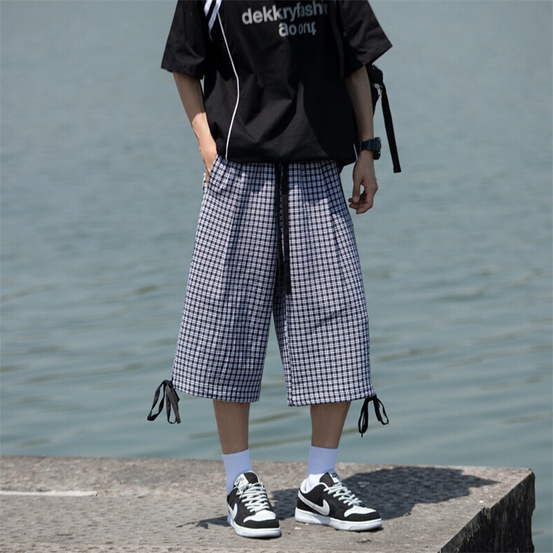 立体裁剪设计格子薄款休闲裤夏季新款潮牌宽松七分裤男2558特P28,男装牛仔裤,电商C305A