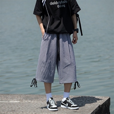 立体裁剪设计格子薄款休闲裤夏季新款潮牌宽松七分裤男2558特P28，男装牛仔裤，电商C305A